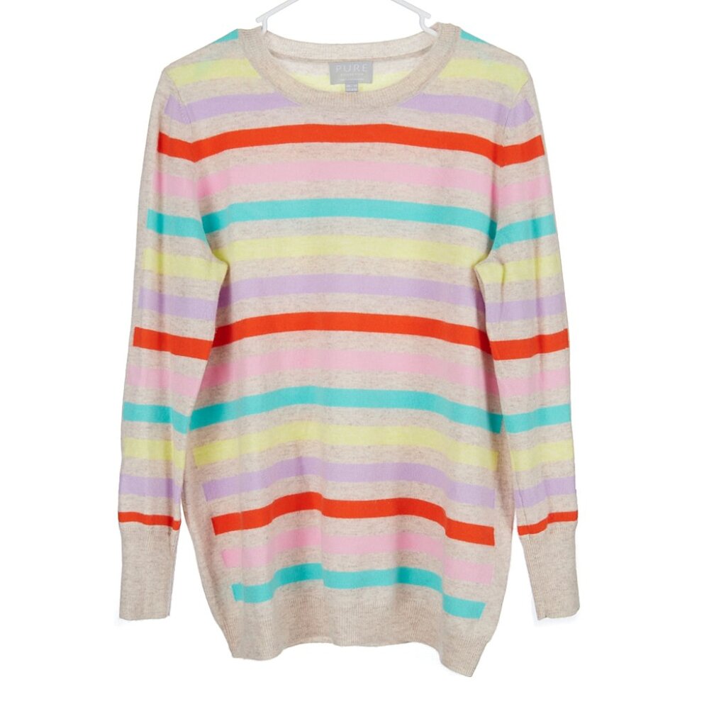 PURE Collection Cashmere Boyfriend Sweater in Spring Stripe Women's 8/10